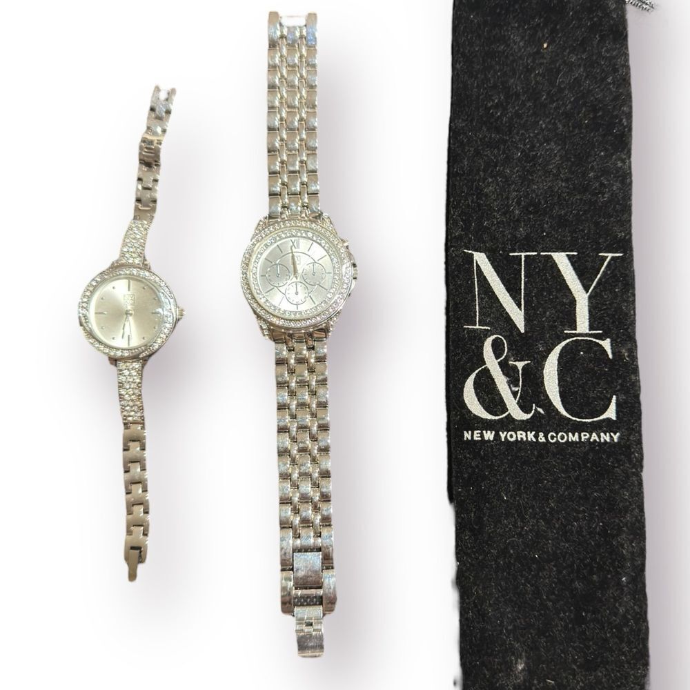 NY&C Crystal Inlay 17591 Silver Tone Quartz Analog Watch & 3988 Spiral‎ Watch